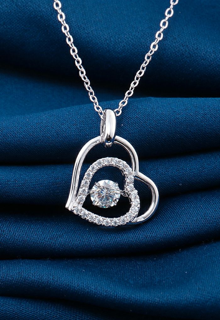 Collier diamant double coeur Moissanite