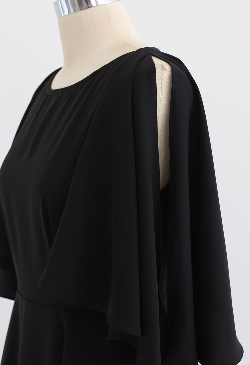 Robe mi-longue asymétrique à épaules dénudées en noir