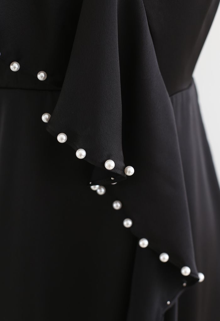 Robe caraco asymétrique à volants avec bordures perlées