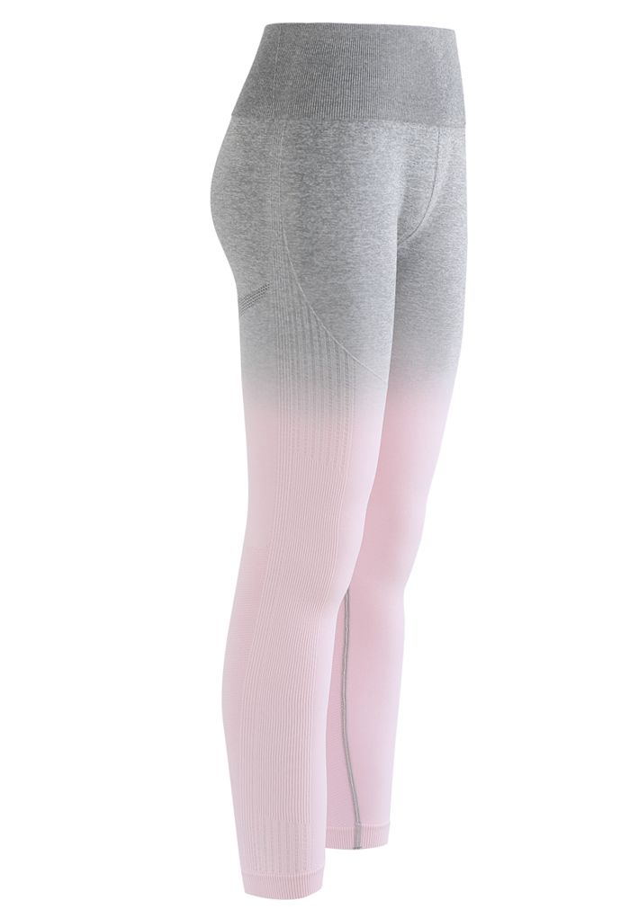Ensemble soutien-gorge de sport à impact moyen dégradé et leggings mi-longs à taille haute en rose clair