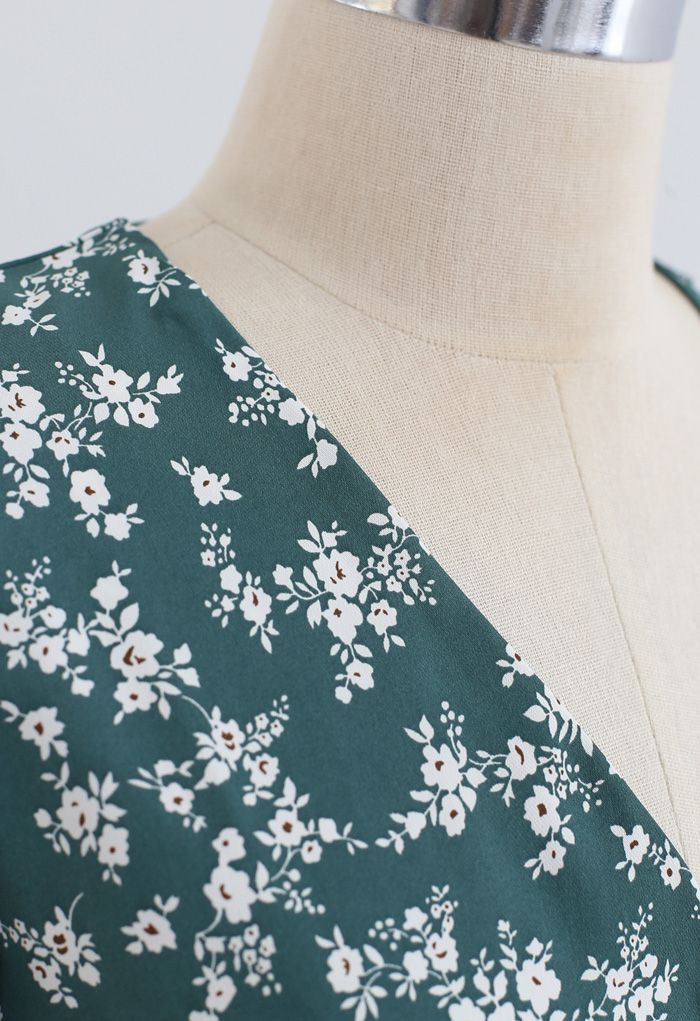 Blissful Floret Print Robe mi-longue portefeuille à volants en vert