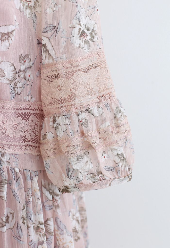 Gossamery Organza Lace Floral Dolly Dress en Rose