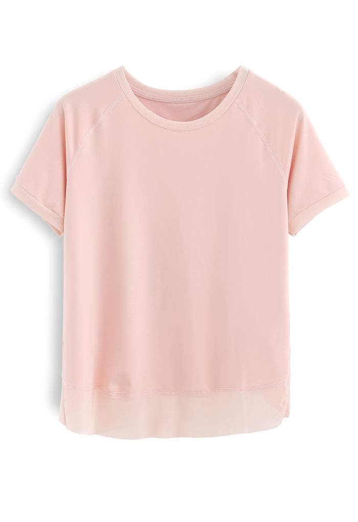 T-shirt léger entrecroisé à rabat en maille en rose nude