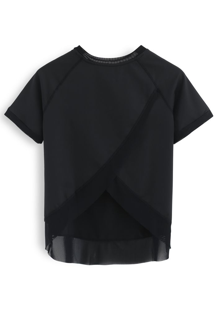 T-shirt léger à rabat croisé en maille en noir