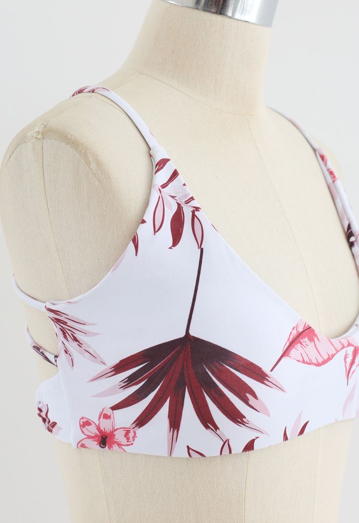 Ensemble de bikini à dos ouvert et imprimé feuilles en bordeaux