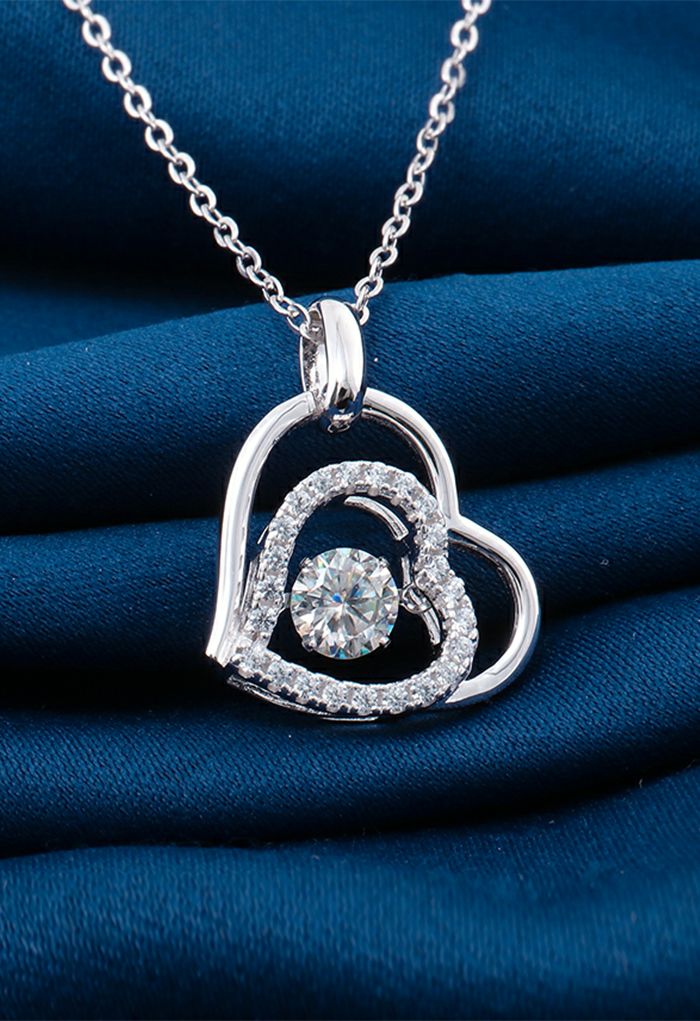Collier diamant double coeur Moissanite