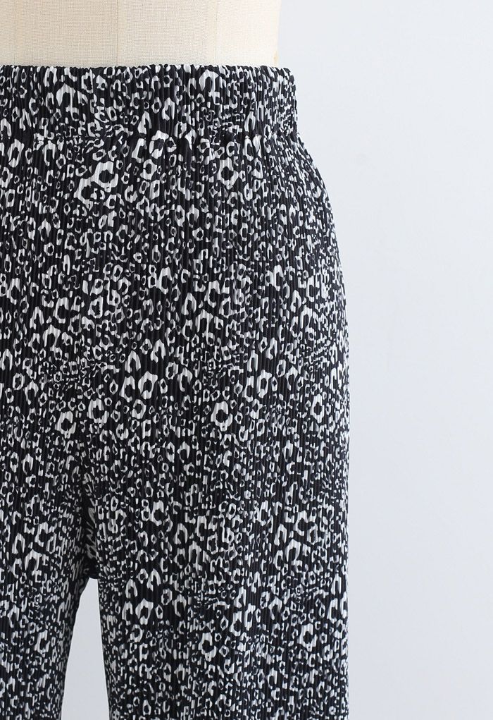 Pantalon large fendu plissé à imprimé animal en noir