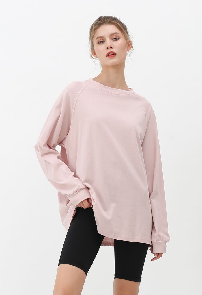Sweat-shirt ample à manches longues en rose