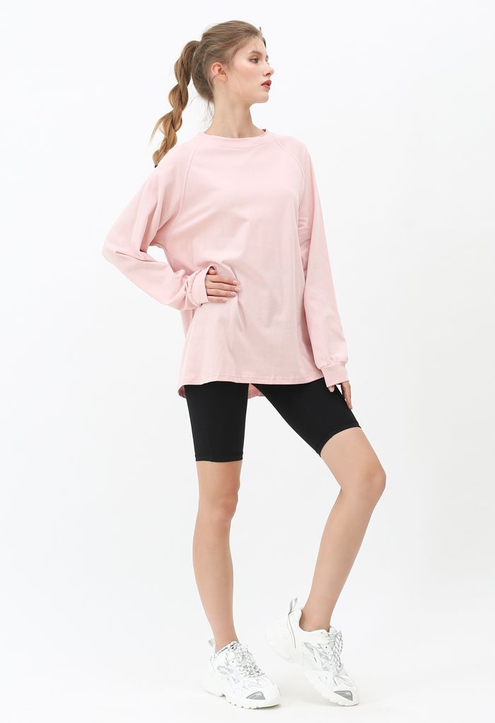 Sweat-shirt ample à manches longues en rose