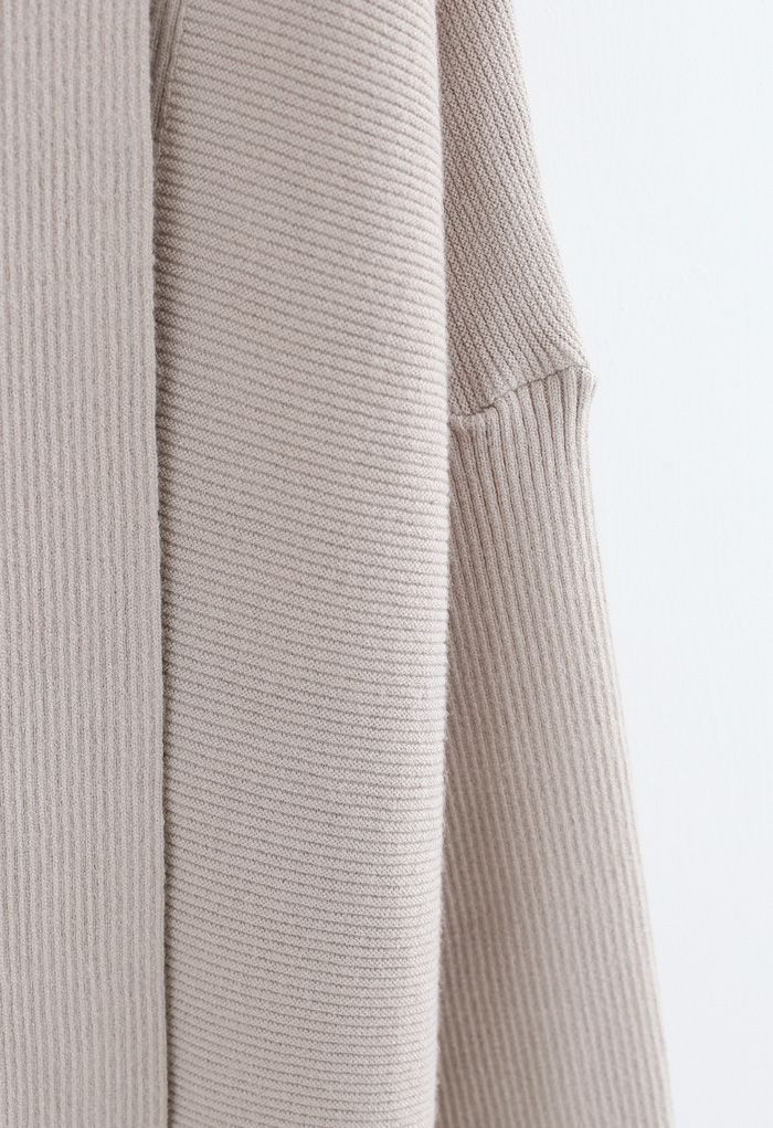 Cardigan basique à col drapé en tricot côtelé en sable