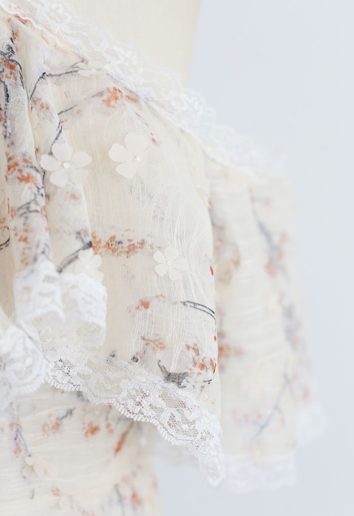 Robe licou sans manches en organza aquarelle fleur 3D