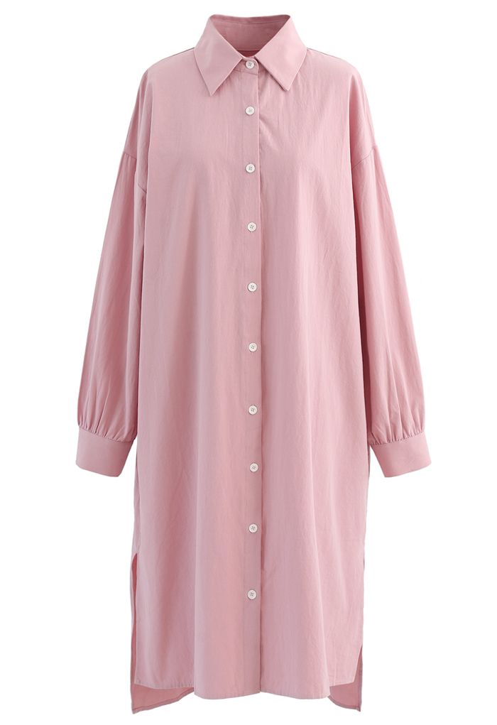 Robe chemise asymétrique boutonnée à ourlet fendu en rose