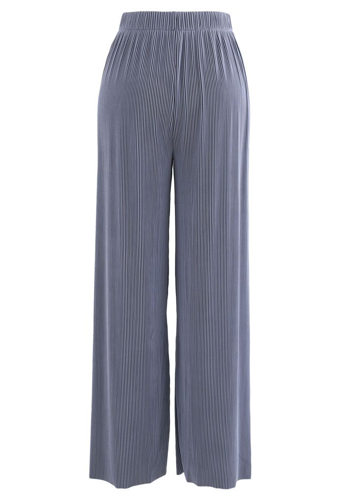 Pantalon côtelé taille haute contrasté en bleu poussiéreux