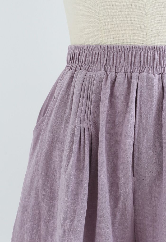 Short en coton avec poches avant nervurées en violet