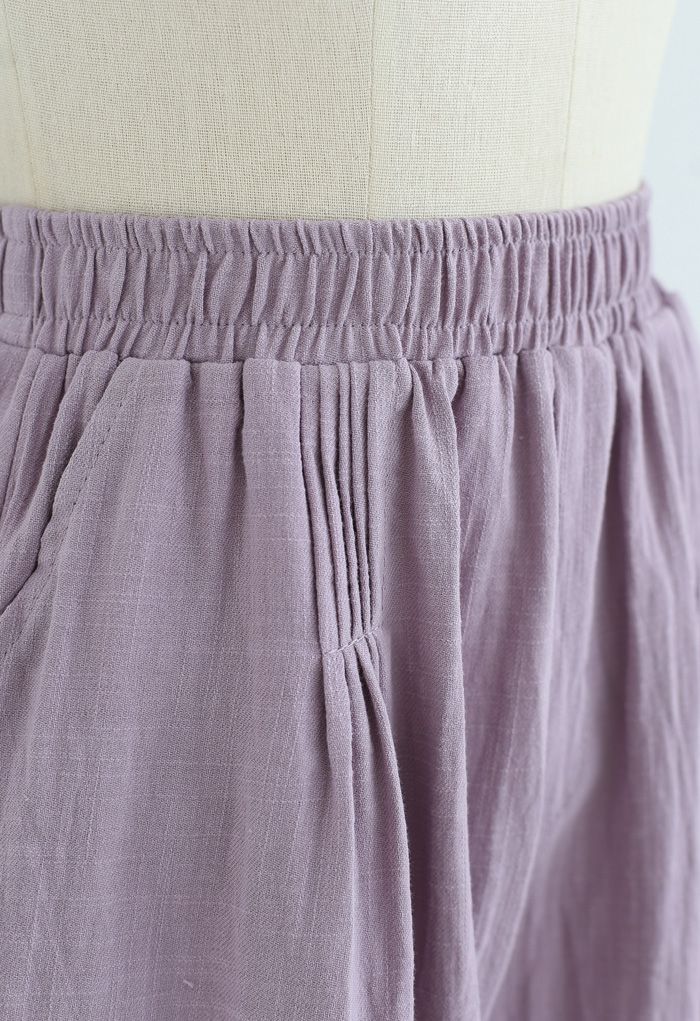 Short en coton avec poches avant nervurées en violet