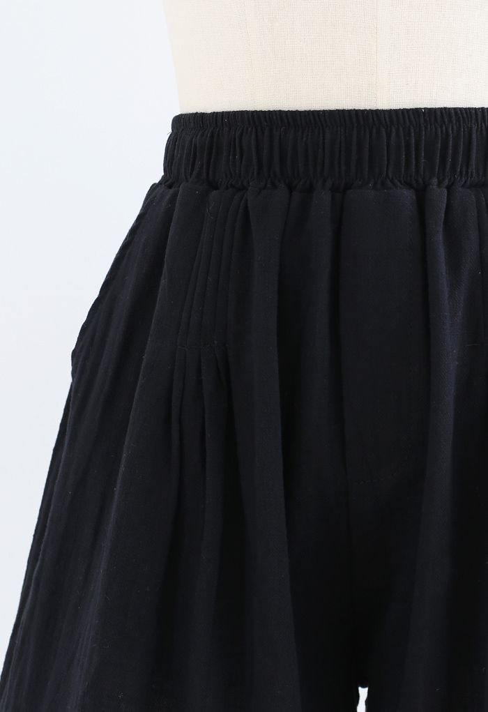 Short en coton avec poches avant nervurées en noir