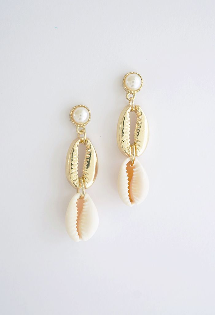 Boucles d'Oreilles Perles Double Coquillage Cauri