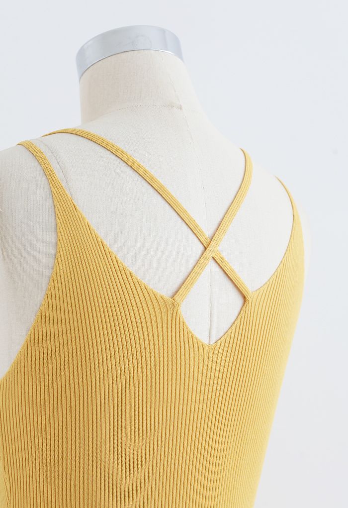 Robe caraco ajustée en tricot côtelé en jaune