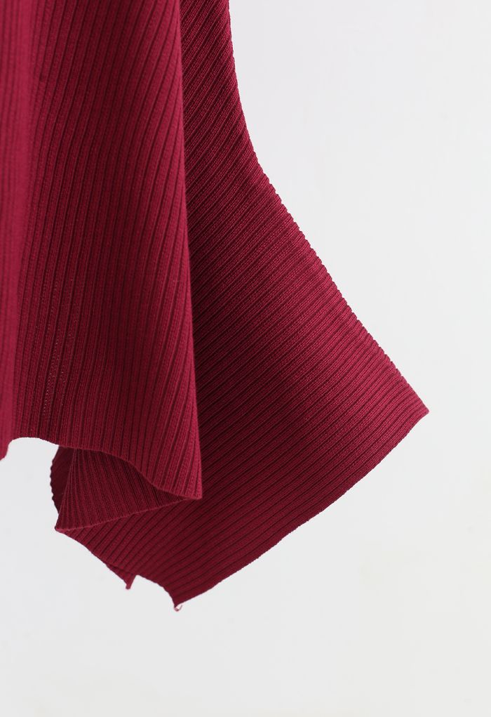 Robe camisole en tricot côtelé à ourlet asymétrique en rouge