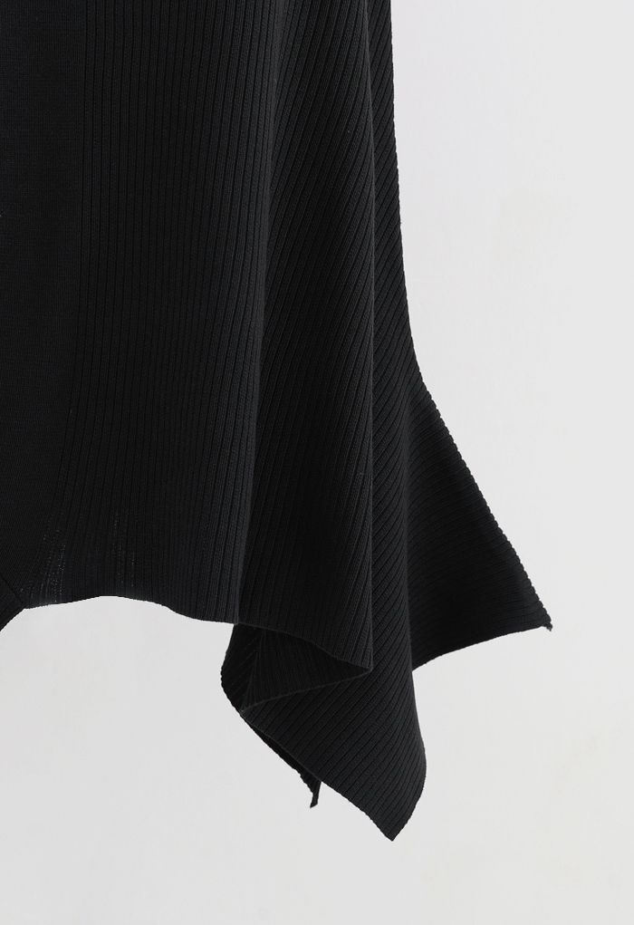 Robe caraco en tricot côtelé à ourlet asymétrique en noir