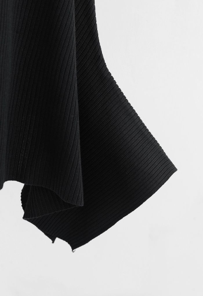 Robe caraco en tricot côtelé à ourlet asymétrique en noir
