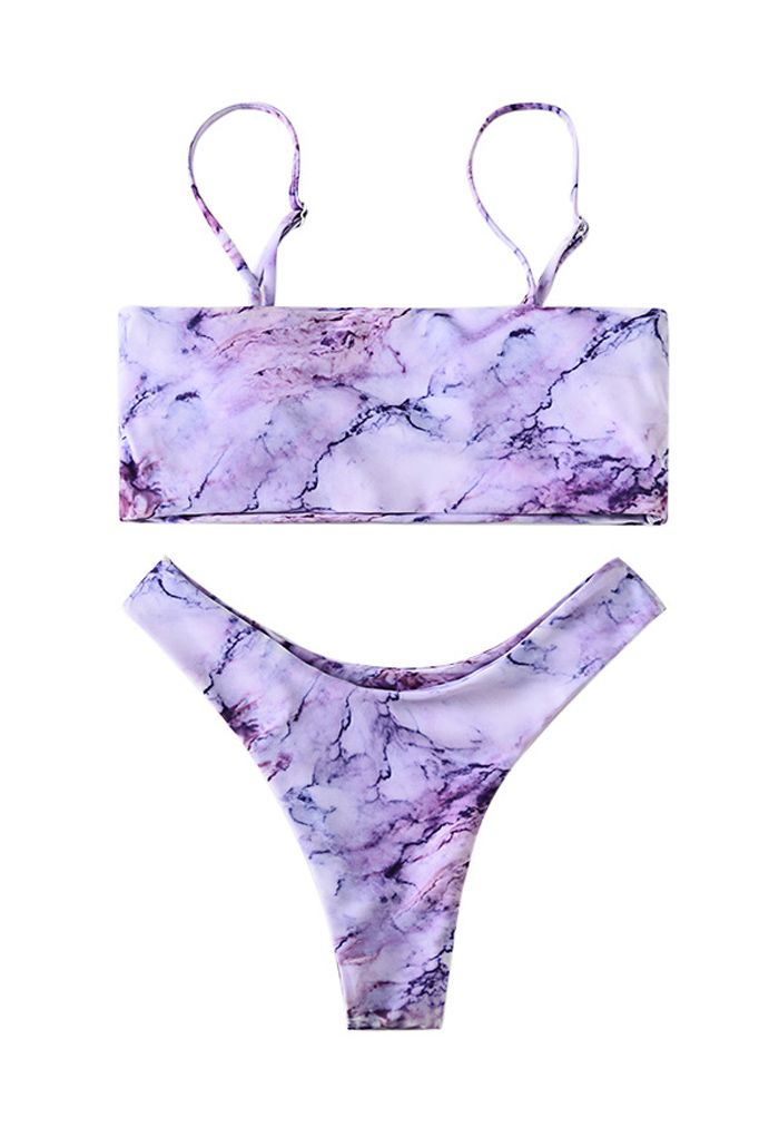 Ensemble de bikini taille basse violet à imprimé marbré