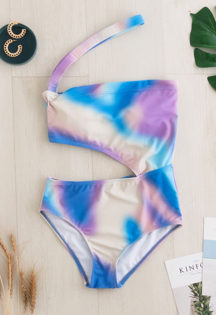 Dye cut out swimsuit tie Versatile Contrast