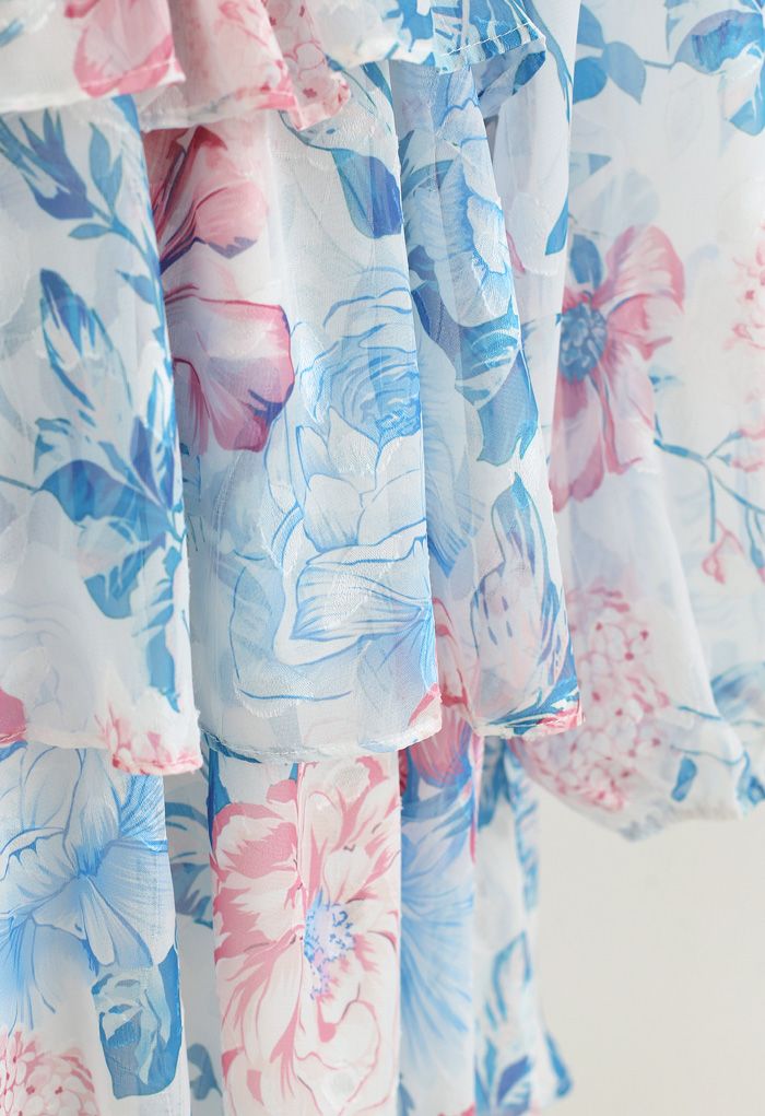 Jacquard Bloom Wrap Robe transparente à plusieurs niveaux en blanc