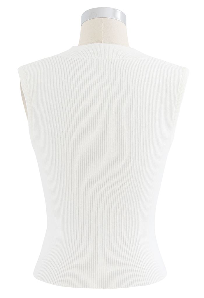 Haut en tricot côtelé sans manches à encolure carrée en blanc