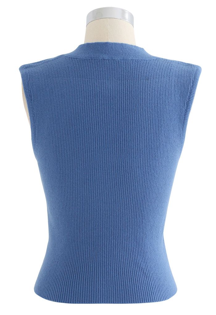 Haut en tricot côtelé sans manches à encolure carrée en bleu