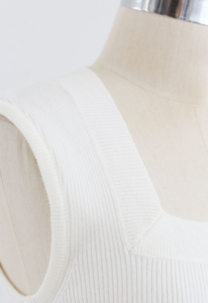 Haut en tricot côtelé sans manches à encolure carrée en blanc