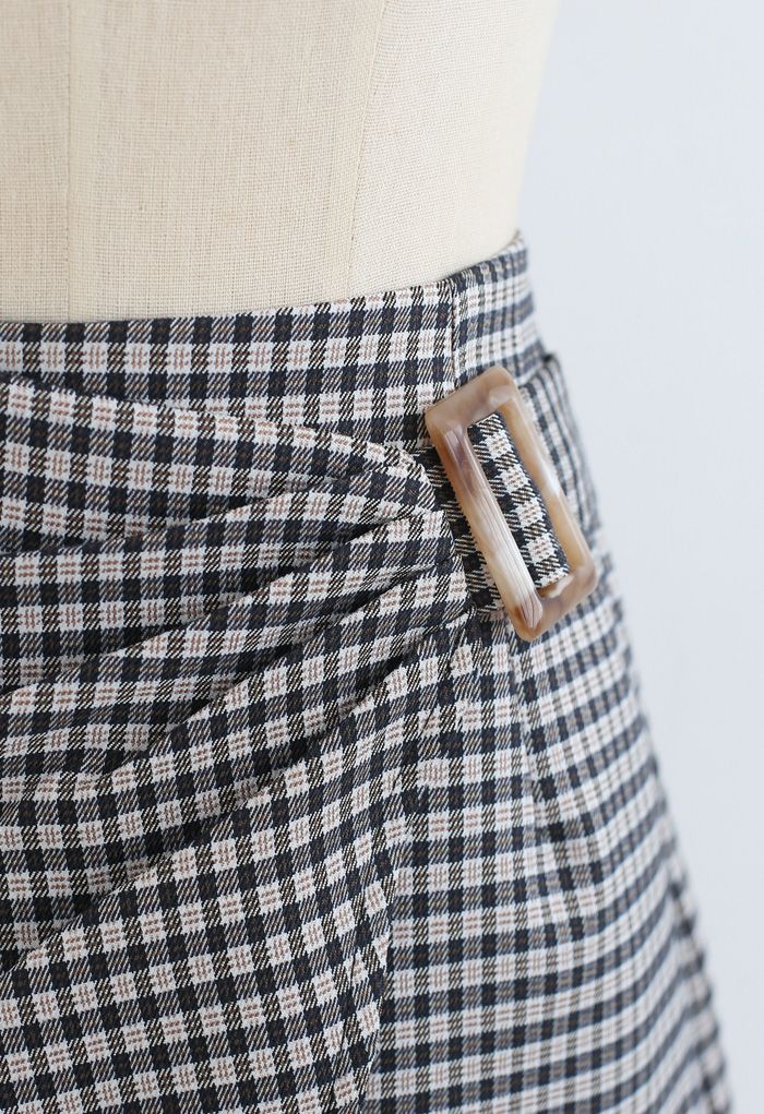 Mini-jupe asymétrique avec ceinture froncée sur le côté en vichy