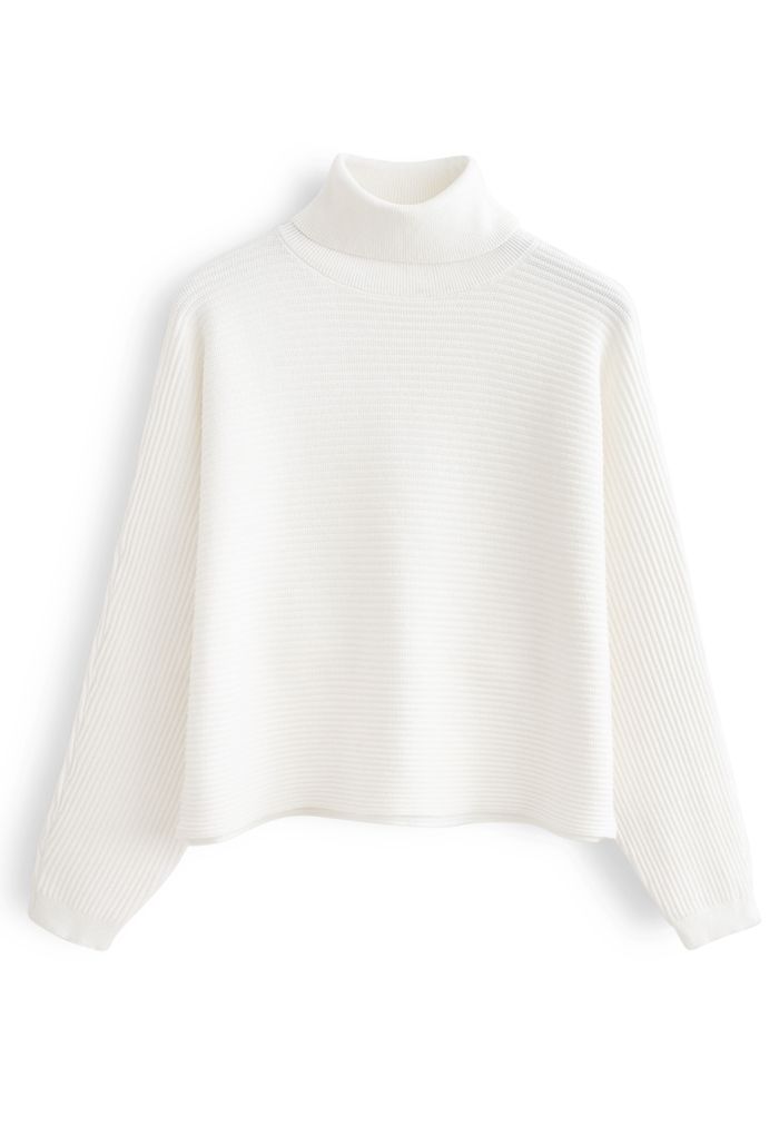 Pull court basique en tricot côtelé à col bénitier en blanc