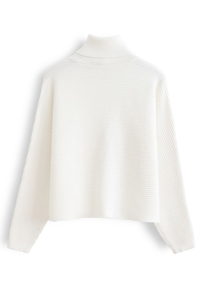 Pull court basique en tricot côtelé à col bénitier en blanc