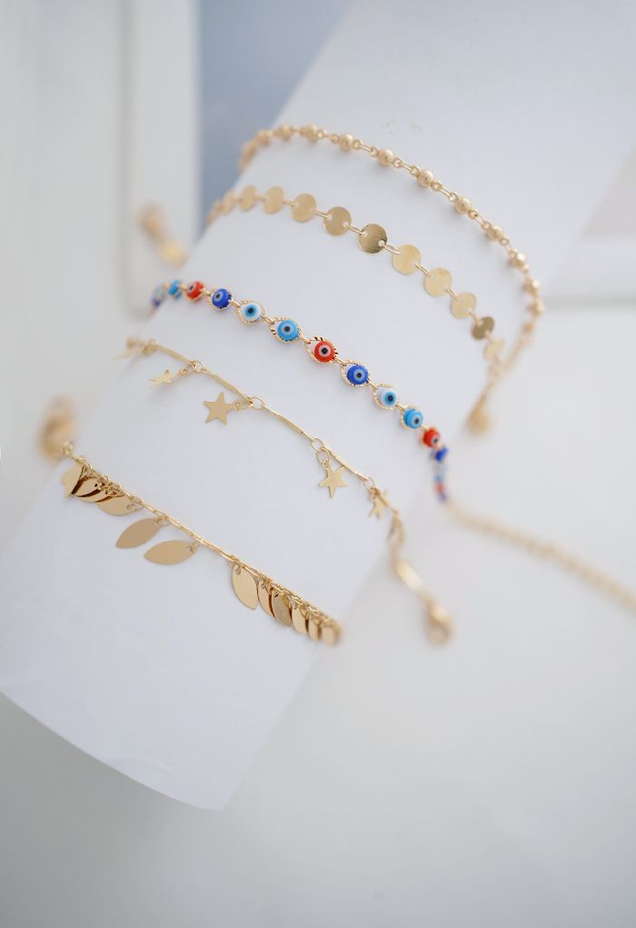 5 paquets de bracelets à chaîne feuille étoile et perles