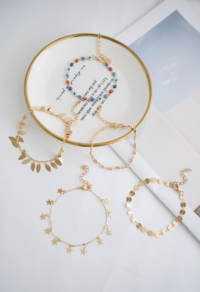 5 paquets de bracelets à chaîne feuille étoile et perles