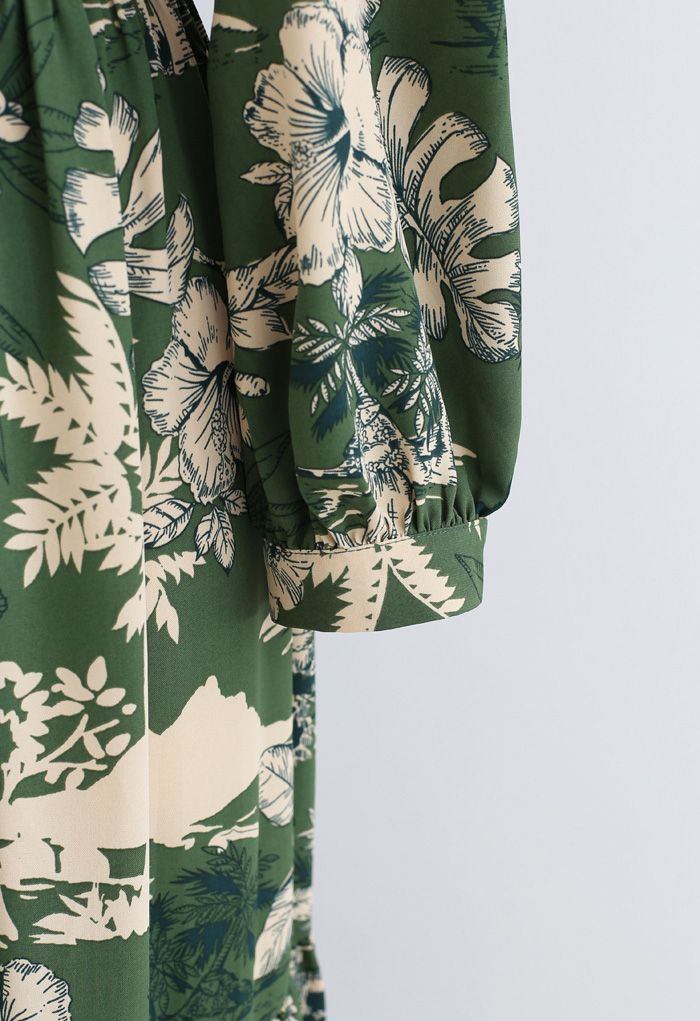 Robe longue à volants Floral Land Wrap en vert