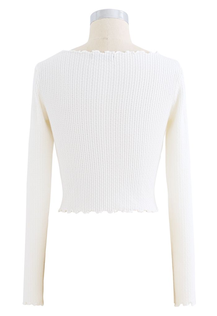Haut court en tricot à ourlet laitue en blanc