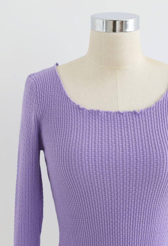 Haut court en tricot à ourlet laitue en violet