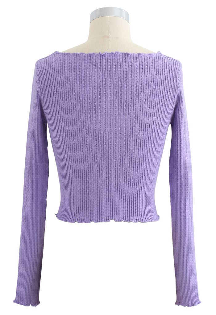 Haut court en tricot à ourlet laitue en violet
