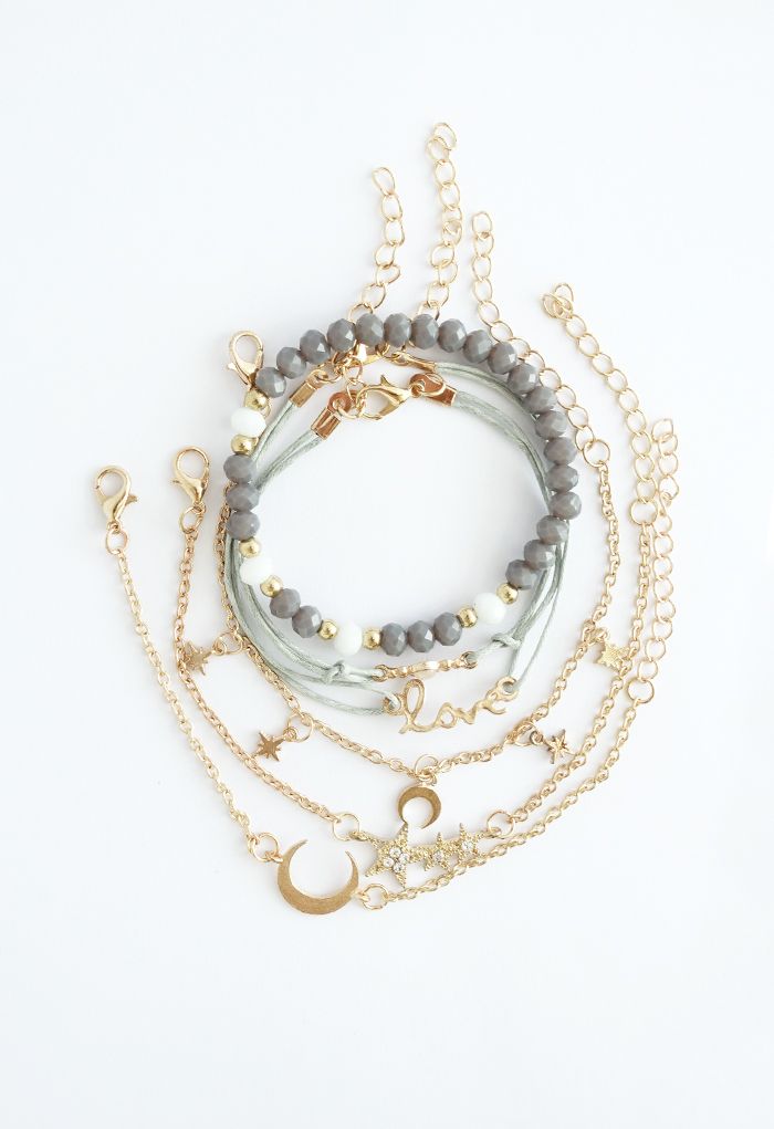6 paquets de bracelets de brins de perles en métal