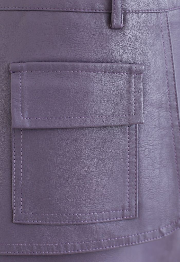 Jupe texturée en similicuir avec poche en lilas