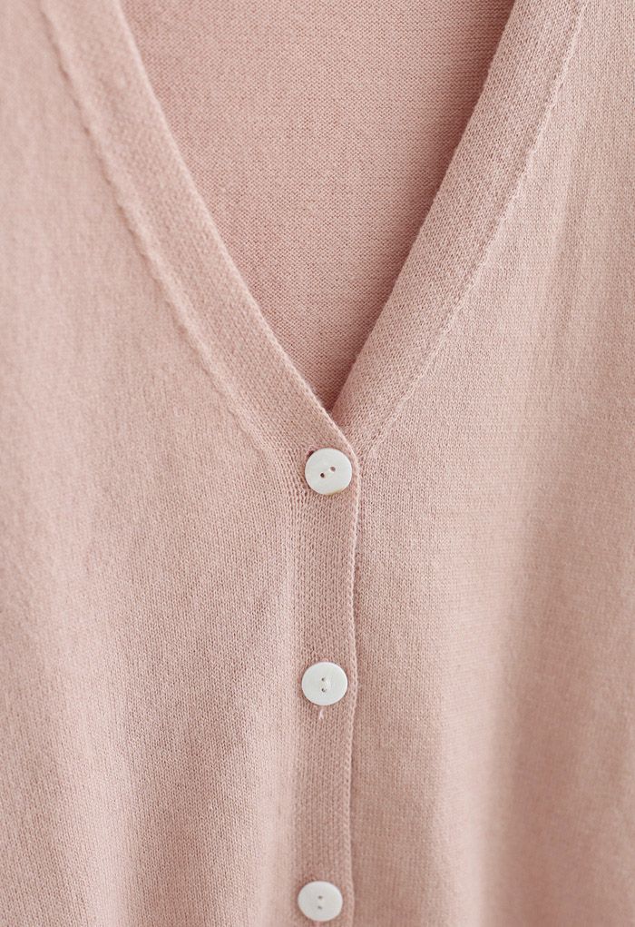 Cardigan en tricot côtelé boutonné à col en V en rose
