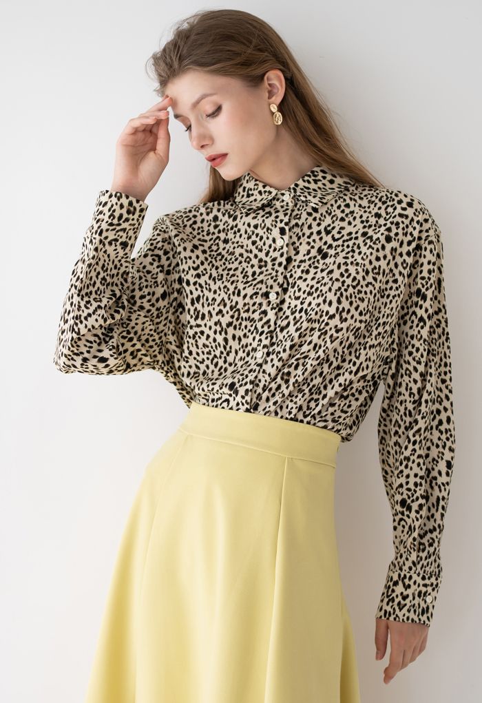 Chemise Hi-Lo boutonnée à imprimé léopard