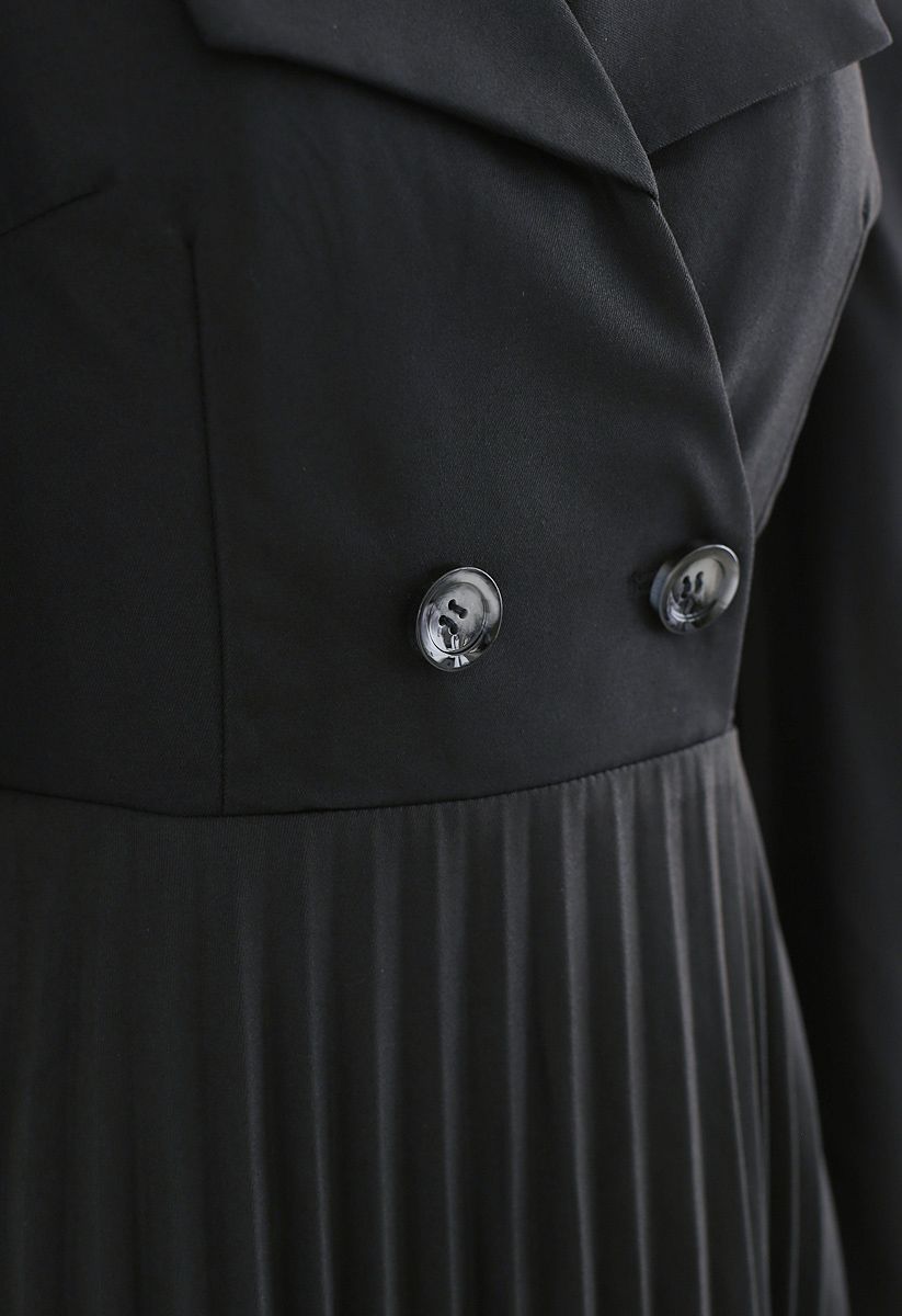 Robe blazer boutonnée plissée asymétrique en gris