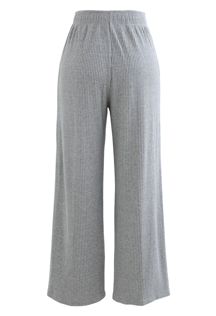 Pantalon court en tricot à jambe large et cordon de serrage en gris