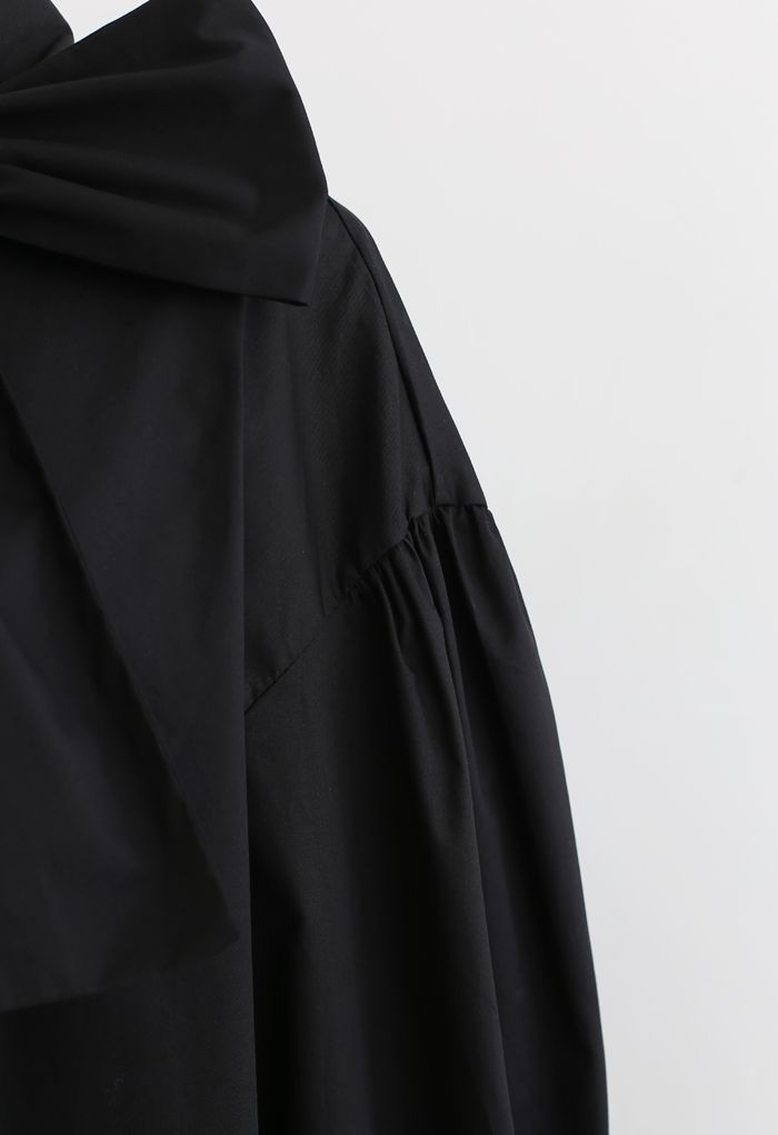 Robe Chemise Tunique Boutonnée Bowknot en Noir