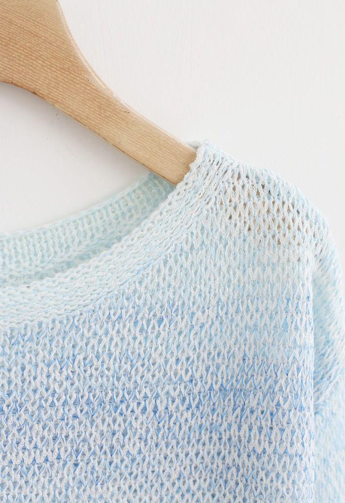 Pull en tricot ouvert panaché en bleu clair