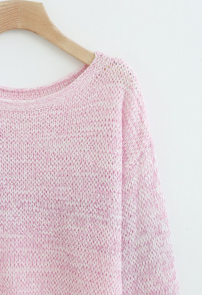 Pull en tricot ouvert panaché en rose