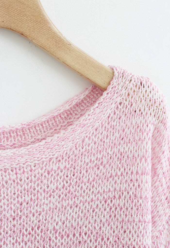 Pull en tricot ouvert panaché en rose